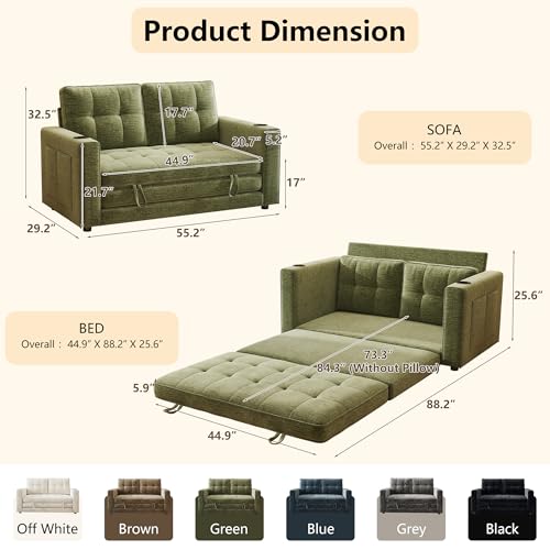 Convertible Sofa Bed, Folding Sofa Bed 2 in1 Pull Out Loveseat Sleeper Sofa, Floor Sofa Bed for Small Spaces Folding Couch Bed with Pillows for Living Room Bedroom - Green - color: Green