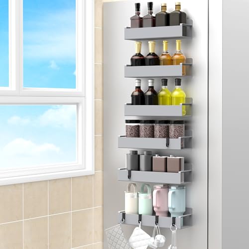 6 Pack Magnetic Spice Rack Organizer for Refrigerator and Oven, Silver Fridge Organizers and Storage for Kitchen - color: Silver, size: 6 Pack