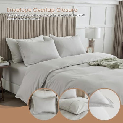 BISELINA French Linen Duvet Cover Set 3pcs with Hidden Zipper Closure Natural Flax Cotton Blend Solid Color Soft Breathable Luxury Farmhouse Bedding - Full Size, Khaki Grey - color: Khaki Grey, size: Full