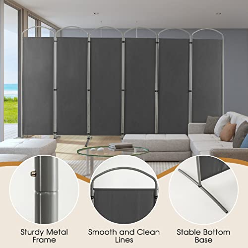 Giantex 1.8m(6.2피트) 접이식 6패널 룸 디바이더 그레이 - 330.2cm(130인치) 너비의 독립형 접이식 패브릭 프라이버시 스크린, 경량 휴대용 파티션 벽 칸막이 및 분리기, 홈 오피스, 아파트, 스튜디오용 - color: 회색., size: 6-Panel