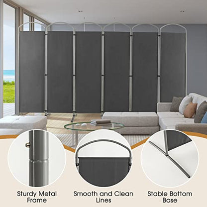 Giantex 1.8m(6.2피트) 접이식 6패널 룸 디바이더 그레이 - 330.2cm(130인치) 너비의 독립형 접이식 패브릭 프라이버시 스크린, 경량 휴대용 파티션 벽 칸막이 및 분리기, 홈 오피스, 아파트, 스튜디오용 - color: 회색., size: 6-Panel
