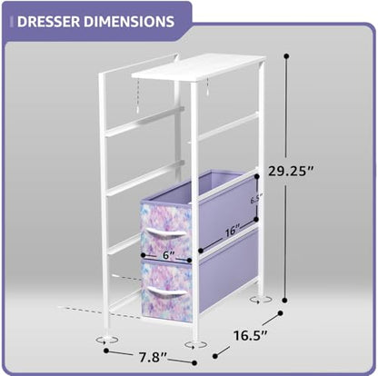 Sorbus Kids Narrow Dresser with 4 Drawers - Vertical Slim Storage Chest of Drawers with Steel Frame, Wood Top & Easy Pull Fabric Bins for Small Spaces, Closets, Bedroom, Bathroom & Laundry - color: Tie-dye Blue/Pink/Purple, style: 4 Drawer
