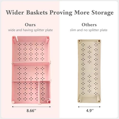 Slim Storage Cart, 3 Tier Narrow Rolling Cart on Wheels Bathroom Organizer with Dividers Handle Hanging Cups Hooks for Laundry Room Kitchen Small Spaces, Pink - style: 3 Tier Pink