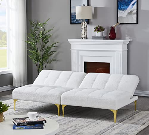 KEVINSPACE 71" Modular Sectional Sofa Couch, 2 Seater Cozy Portable Couches, Armless Sofa Living Room, Modern Convertible Couch Teddy Fabric with Pillows, Gold Legs for Small Spaces 2PCS White - color: 2pcs White