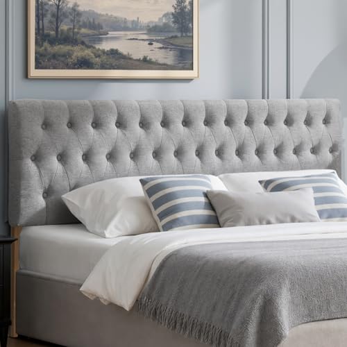 Tufted Upholstered Full Size Bed Headboard in Modern Button Design, Adjustable Solid Wood Head Board, Premium Linen Fabric Padded Headboards in Bedroom (Grey) - color: Gray, size: Full