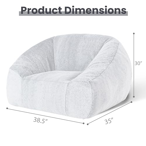 Bean Bag Chairs for Adults, Giant Beanbag Sofa Comfy Reading Chair, Oversized Bean Bag Chairs for Living Room Bedroom, Soft Faux Fur Fabric, 3.2FT, Light Grey, Plush - color: Light Grey