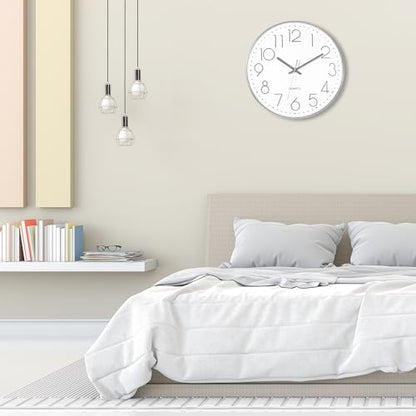 Foxtop Large 14" Wall Clock Silent Battery Operated Clock, Silver | Non-Ticking, Round, Analog Clock, Quartz, Easy to Read, Living Room, Bedroom, Kitchen, Office - color: Silver, size: 14 Inch Quartz