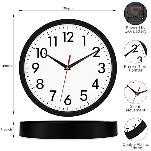 4 Pcs Multi Time Zone Wall Clock Silent Non Ticking Quartz Battery Operated | 10 Inch Black Modern Wall Clock Quiet for Classroom Clocks for Living Room Garage Office Home Bedroom Kitchen Bathroom - size: 10 Inch
