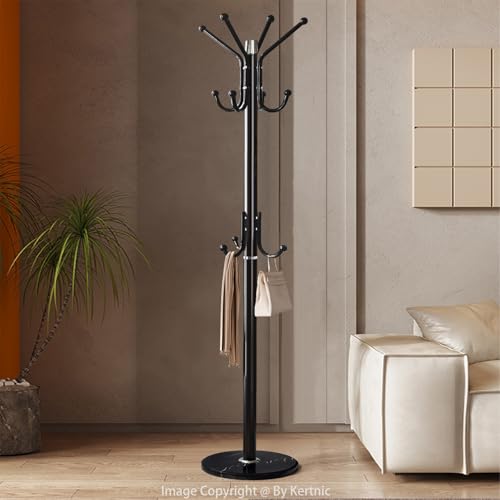 Kertnic Modern Coat Rack Freestanding with Natural Marble Base & Sturdy Metal Frame, 11 Hooks Hall Tree for Jackets, Hats, Bags, Entryway Organizer for Bedroom, Living Room, Closet (11 hooks-Black) - color: 11 hooks-Black