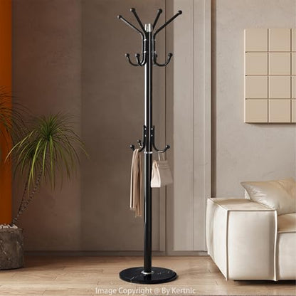 Kertnic Modern Coat Rack Freestanding with Natural Marble Base & Sturdy Metal Frame, 11 Hooks Hall Tree for Jackets, Hats, Bags, Entryway Organizer for Bedroom, Living Room, Closet (11 hooks-Black) - color: 11 hooks-Black