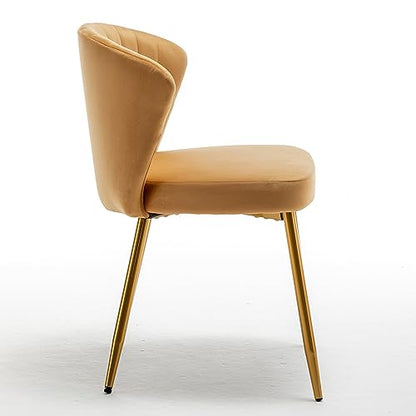GDFStudio 31" Modern Velvet Accent Chair, Comfy Lounge Chair, Upholstered Side Chair with Channel Tufted Back, Gold Metal Legs, Armless Reading Chair for Living Room Bedroom Small Spaces, Brick Yellow - color: Brick Yellow + Polyester