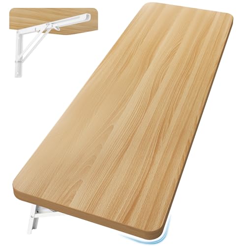 Neoaider Wall Mounted Folding Table 47.2”L x 19.7”W, Wood Color | Laundry Folding Table with Heavy Duty Metal Collapsible Shelf Brackets, Wall Mounted Desk Fold Down for Small Spaces - color: Wood Color, size: 47.2" x 19.7"