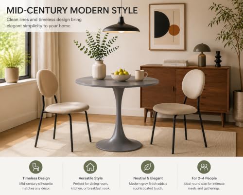 31.5" Grey Round Dining Table, Tulip Pedestal Dining Table for 2-4 | Small Space Dining Table with Grey MDF Round Top, Tulip Pedestal Base, Seats 2-4 for Apartments and Breakfast Nooks - color: Grey