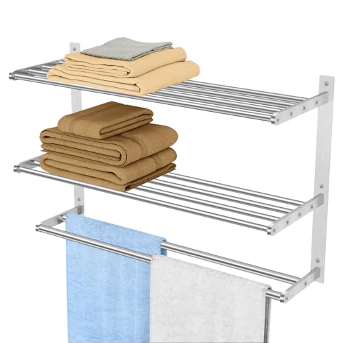 Bethom Bathroom Towel Rack with 2 Bars, 24 Inch Towel Shelf, Brushed Nickel | 3-Tier Hotel Towel Racks for Bathroom Wall Mounted, Bath Towels Storage, Stainless Steel - color: Brushed-nickel, size: 24IN (2 Bar)