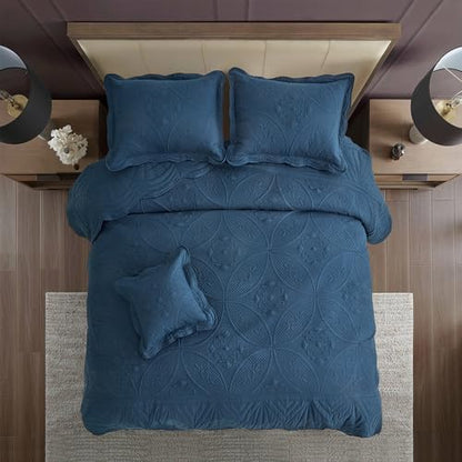 DaisyHuang Bedspread - Full Size Bedding Cover - Modern & Contemporary Coverlet Set, Real Stitching, Reversible, Lightweight, 5 Piece, Navy - color: Navy, size: Full(96"x110")