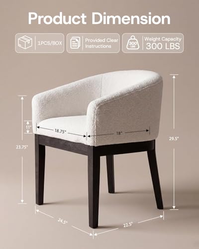 HNY Barrel Dining Chairs Set of 4, Mid Century Modern Upholstered Dining Chairs with Arms, Sherpa Boucle Kitchen & Dining Room Chairs, Solid Wood Frame Accent Chairs for Kitchen, Apartment, White - color: White,black Lges, size: 4 Chairs