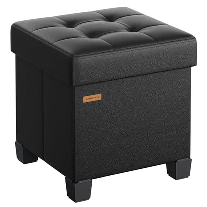 SONGMICS Storage Ottoman, Cube Ottoman with Legs, 15 x 15 x 15.7 Inches, Footstool, Footrest, 10 Gal. (37 L), Synthetic Leather, for Bedroom, Living Room, Dorm, Ink Black ULSF0512B02 - color: Ink Black
