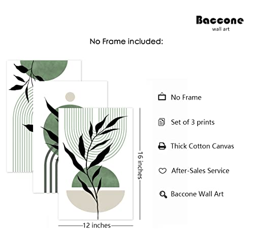 Mid Century Modern Wall Art Set of 3 Sage Green Canvas Wall Art Boho Prints Green Wall Decor Black Beige Abstract Picture Mid Century Painting for Living Room Bedroom 12x16 Inch UNFRAMED - color: Green Plants Prints, size: 12x16 Inch Unframed