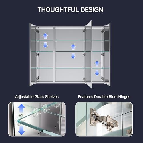 44"x36" Medicine Cabinet with Mirror & Soft Close Hinges, Surface Mount or Recessed Medicine Cabinet with Adjustable Shelves, Bathroom Wall Medicine Cabinet with Storage, Aluminum Alloy Frame, Combo - size: 44" x 36"