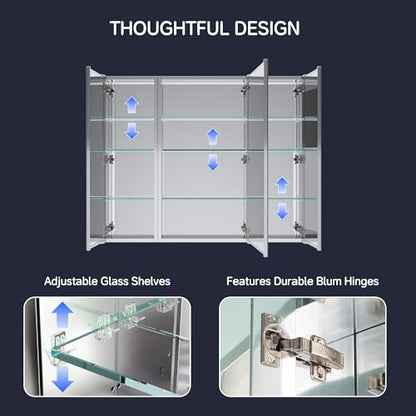 44"x36" Medicine Cabinet with Mirror & Soft Close Hinges, Surface Mount or Recessed Medicine Cabinet with Adjustable Shelves, Bathroom Wall Medicine Cabinet with Storage, Aluminum Alloy Frame, Combo - size: 44" x 36"
