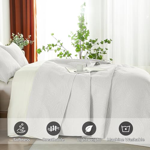 WURUIBO Twin Quilt Set White,Ultrasonic Embossed Bedspread, Lightweight Microfiber Coverlet, Modern Thin Bedding Set for All Season, 2 Piece(1 Quilt,1 Pillow Shams) - color: White, size: Twin(68"x88")