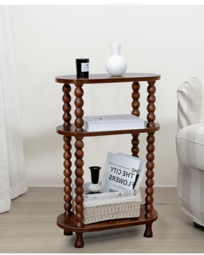 3-Tier Narrow Side Table, Slim End Table for Small Spaces | Skinny wooden side table with shelf storage. Ideal as living room accent or bedroom nightstand.Easy assembly, space-saving - color: Walnut