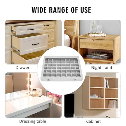 Siveit Velvet Jewelry Tray 48 Grid Jewelry Display Tray Organizer Box with Transparent Lid Rings Earrings Necklaces Pendants Display Box Suitable for Women and Girls (Grey) - color: Grey