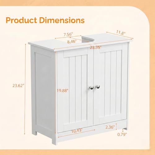 Bonnlo Pedestal Sink Storage Cabinet with 2 Doors Traditional Under Sink Cabinet Bathroom Space Saver Organizer with Adjustable Shelf White 23 5/8" W x 11 7/16" D x 23 5/8" H - color: White