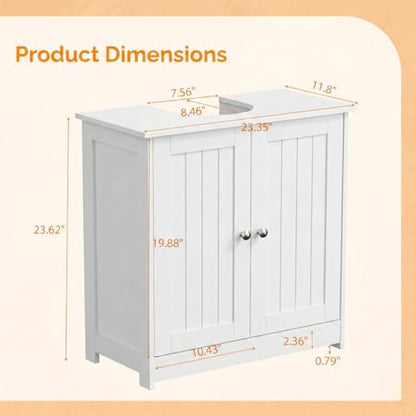 Bonnlo Pedestal Sink Storage Cabinet with 2 Doors Traditional Under Sink Cabinet Bathroom Space Saver Organizer with Adjustable Shelf White 23 5/8" W x 11 7/16" D x 23 5/8" H - color: White