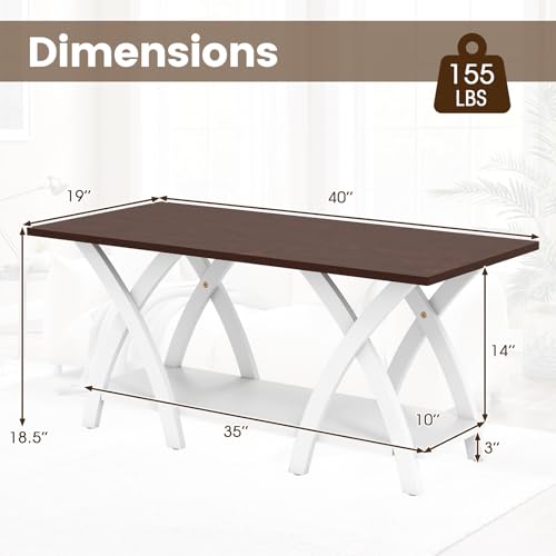 Giantex Farmhouse Coffee Table, 2-Tier Wood Center Table with Storage Shelf & X-Shaped Support Legs, 40 Inch Rectangular Living Room Table with Open Display Area for Small Space (Walnut&White) - color: Walnut & White