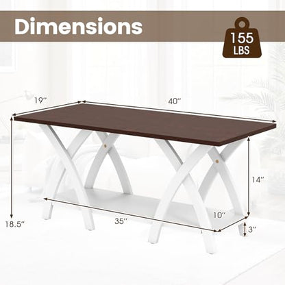 Giantex Farmhouse Coffee Table, 2-Tier Wood Center Table with Storage Shelf & X-Shaped Support Legs, 40 Inch Rectangular Living Room Table with Open Display Area for Small Space (Walnut&White) - color: Walnut & White
