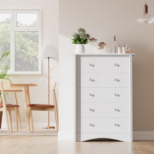 Furmax Tall Dresser for Bedroom, 5 Drawer Dresser, Chest of Drawers, Organizer Drawers, for Hallway Entryway (White) - color: White
