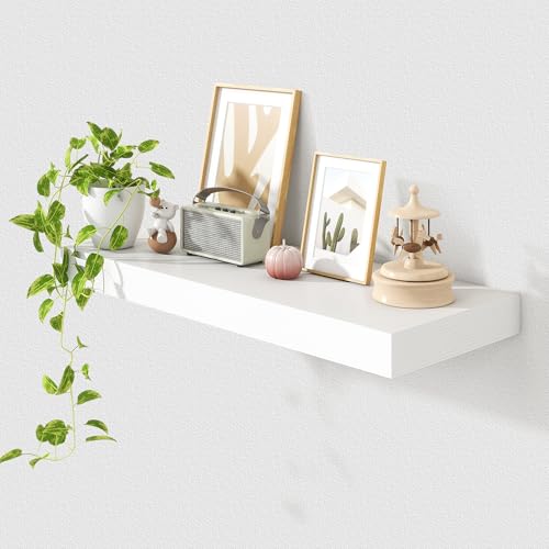 30 Inch Floating Shelves, 12'' Deep White Shelves for Wall Set of 1 | Invisible Brackets, Engineered Wood, Mounting Hardware Included, 45LBS, Bathroom, Laundry Room, Kitchen, Living Room - color: White, size: 30W x 11.6D x 2H, 1 Pack