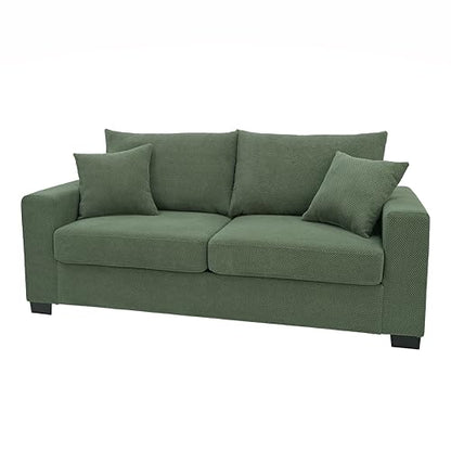 Dark Green 69'' Modern Loveseat Sofa | Upholstered 2-Seater Sofa for Living Room, Mid-Century Modern Love Seats with 2 Pillows, Deep Seat for Office Apartment - color: Dark Green