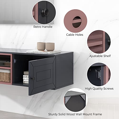 YardGo Floating TV Stand for TVs up to 65", Wall Mounted TV Cabinet with 2 Magnetic Doors & 2 Adjustable Shelves, 53'' Modern Entertainment Center Media Console for Living Room, Bedroom, Black