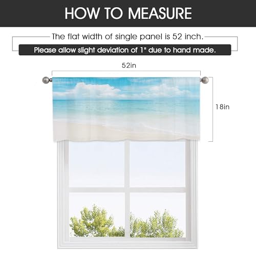 zokyer Coastal Kitchen Valance, Beach Theme, 52" W x 18" L, Rod Pocket | Hawaiian Tropical Nautical Ocean Seascape, S-ummer Blue Sea Sky Nature Landscape, Sand Small Short Window Curtains Decor - size: 52"W x 18"L (Pack of 1)