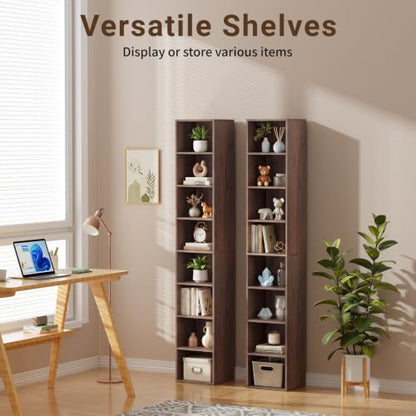 8 Cube Walnut Book Shelf, Tall Bookcase for Home Office Bedroom Living Room - color: Walnut, size: 8 Cube