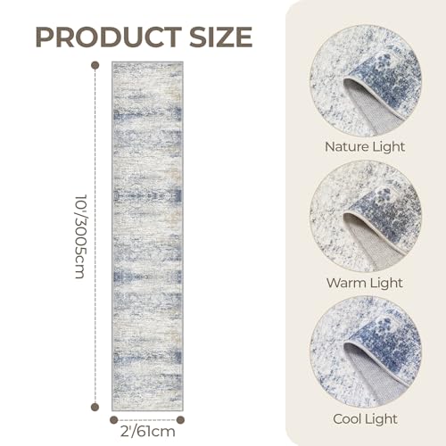 2x10 Runner Rug Non Slip,Washable Hallway Runner Rug,Blue | Long Neutral Rugs for Kitchen,Entryway,Bedroom,Bathroom,Laundry Room,Thin,Soft Runner Rug,Stain Resistant Indoor Carpet - color: Blue/Brown/Ivory, size: 2' x 10' (Runner)