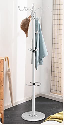Coat Rack for Entryway, Freestanding Coat Rack, White Coat Rack with Marble Base, 3-Tier Hooks Umbrella Holder, Heavy Duty 33 lbs Capacity, for Hallway Bedroom Living Room