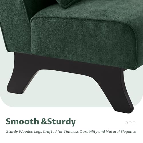 Armless Accent Chair Comfy Upholstered Modern Living Room Side Chair | Comfy Small Accent Lounge Chair with Pillow & Wooden Legs Accent Chair for Living Room Bedroom Farmhouse Reading Green - color: Dark Green