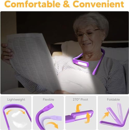 Reading Light, 3 Colors Stepless Dimming Neck Light, Book Lamp | Rechargeable Book Light for Reading at Night, Dual Lamps, 80H Lasting, Hands-Free Knitting, Crochet, Sewing, Crafting, Crafts - color: Dark Purple