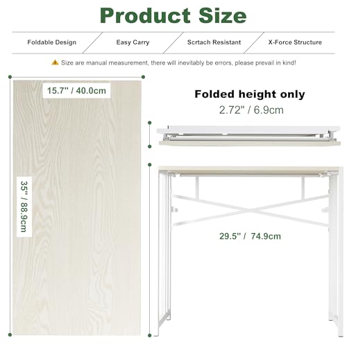 Lutown-Teen 35 inch Small Folding Desk, Natural and White | Writing Gaming Computer Camping Desk for Small Spaces, No Assembly Required Home Office Table - color: Natural and White, size: 35 Inch
