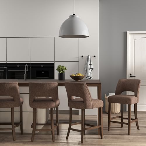 VKNOW Bar Stools Set of 2, 26" Fabric Counter Height Bar Stools, Brown | Modern Upholstered Counter Stools with Rubberwood Legs for Kitchen Island Dining Room Bar - color: Brown, size: Set of 2