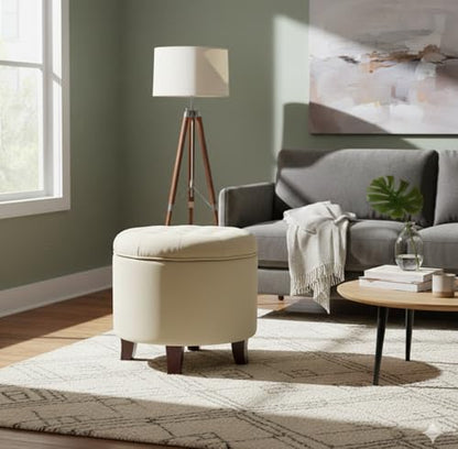 HomePop 19" Velvet Button Tufted Round Storage Ottoman - Cream - color: Cream