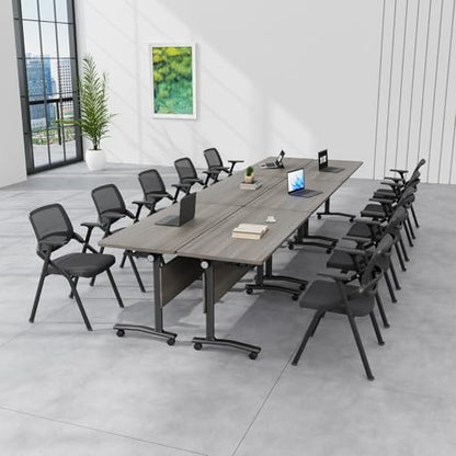Folding Conference Table with Wheels, Flip Top Folding Conference Room Table for 2-12 Person, Mobile Training & Meeting Room Table, Modular Nesting Office Boardroom Desk with Lockable Casters - color: Elm, size: 55.1in