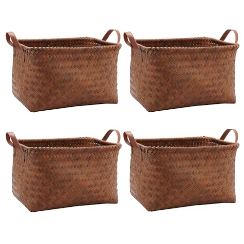 GIB Wicker Woven Storage Baskets for Organizing Blankets Laundry Shelves | Clothes Hamper, Large Closet Storage Bins Organizer, for Living Room Toys Shoes Organization, Plastic Rattan, Brown, 4 Pack - color: Brown, size: Medium