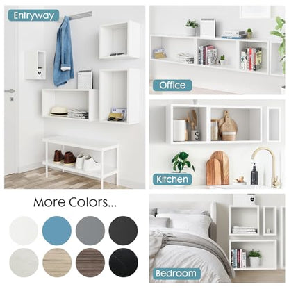 Wall Mount Shelf Set of 4, Floating Cube Shelves for Space Discovery Home and Commercial Use, Large Size Shelves Set, White - color: White, size: Set4