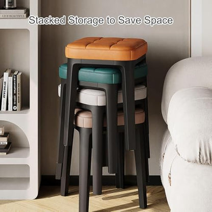 Stackable Chairs, A Set of 4 Dining Chairs with Plastic Legs Portable Upholstered Backless Design Ideal for Restaurants Kitchens - color: Green