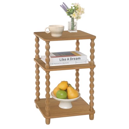 Fultyle End Table, Small Side Table with 3 Tier Open Shelf, Modern Night Stand Accent Table for Small Spaces, Living Room and Office (Caramel Tan) - color: Caramel Tan