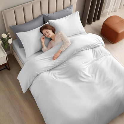 Utopia Bedding Duvet Cover Full with Fitted Sheet (54x75) - 2 Pillow Case (20x30) - All Season Luxury Bed in a Bag with Zippered Duvet Cover - No Comforter (White) - color: White, size: Full - Duvet Cover with Fitted Sheet